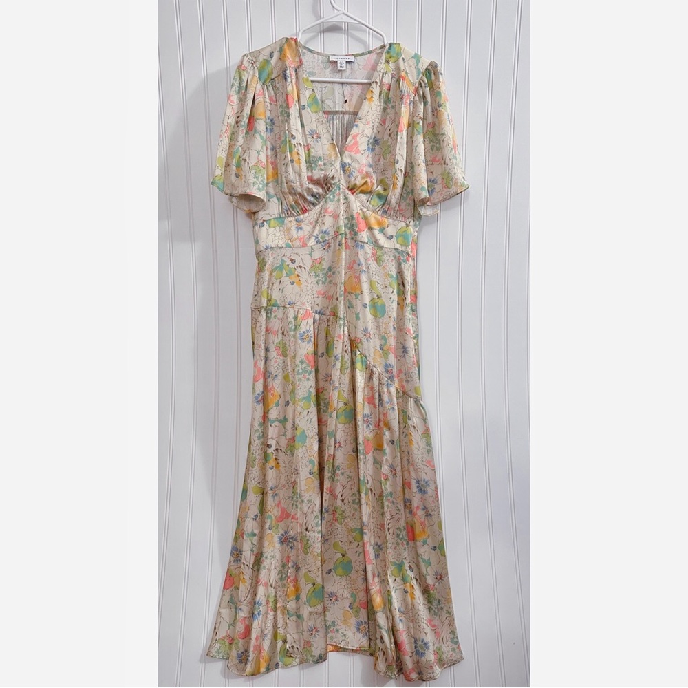 Topshop Willow Floral Angel Sleeve Satin Midi Dress Size 8 - Picture 7 of 14